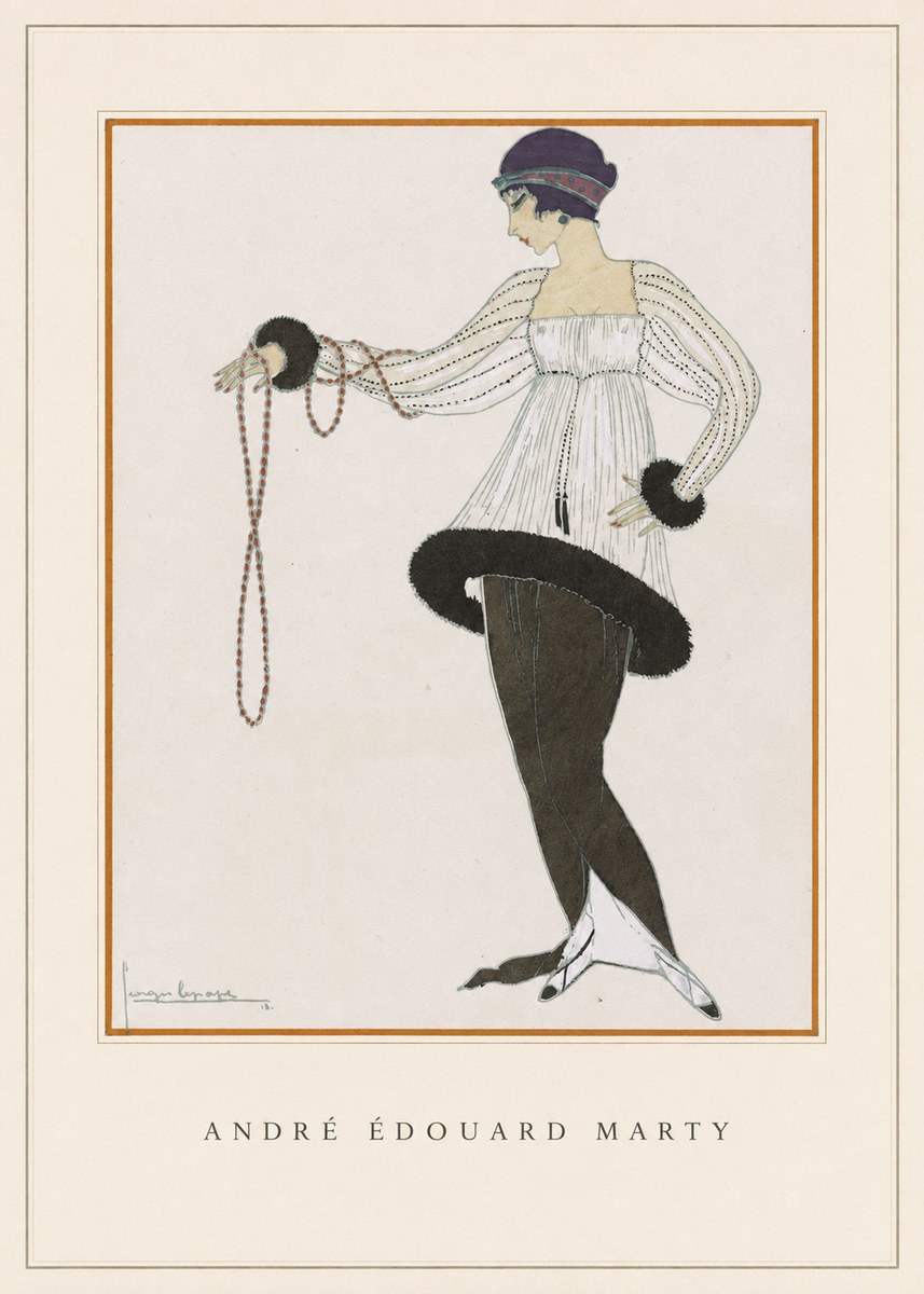 André Édouard Marty Elegant Woman with Pearl Necklace No4 - Plakat