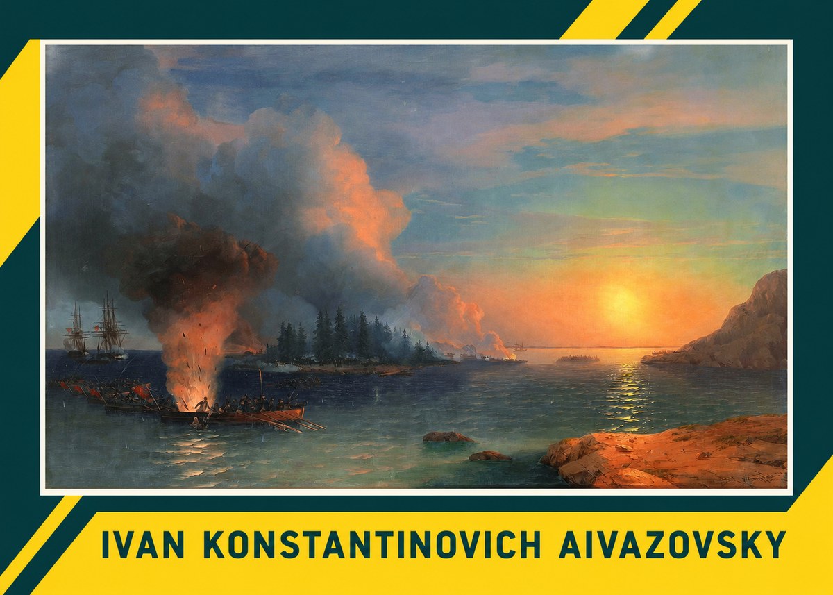 Ivan Konstantinovich Aivazovsky Battle of Chesma No4 - Plakat