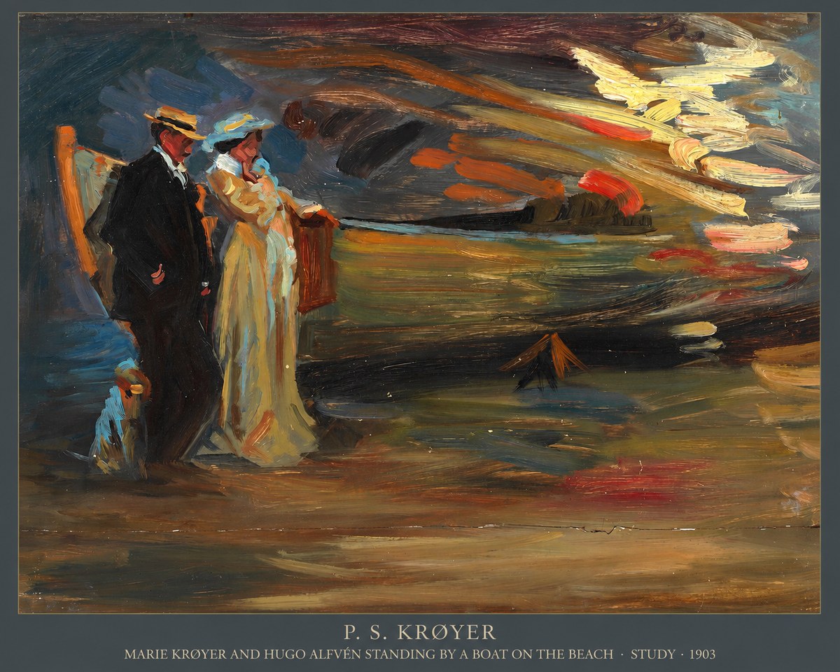 P.S. Krøyer Marie Krøyer and Hugo Alfvén Standing by a Boat on the Beach - Study · 1903 No5 - Plakat