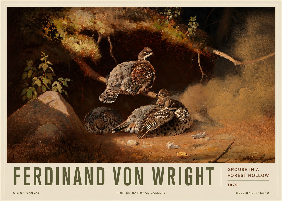 Ferdinand von Wright Grouse in a Forest Hollow No6 - Plakat