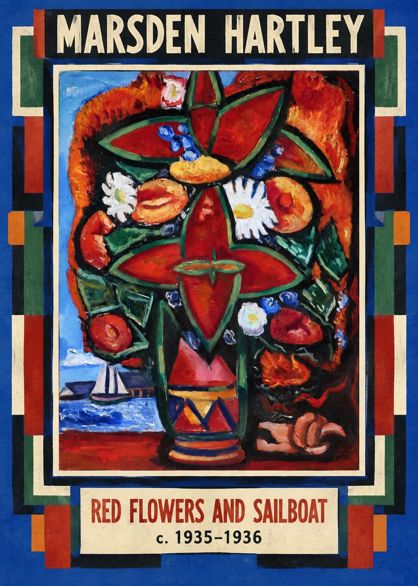 Marsden Hartley Red Flowers and Sailboat No4 - Plakat