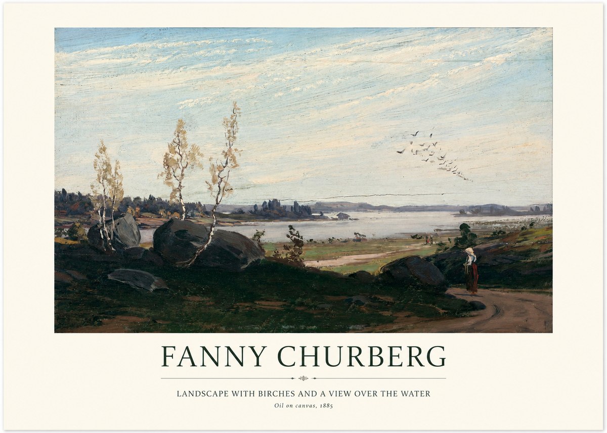 Fanny Churberg Landscape with Birches and a View over the Water No1 - Plakat