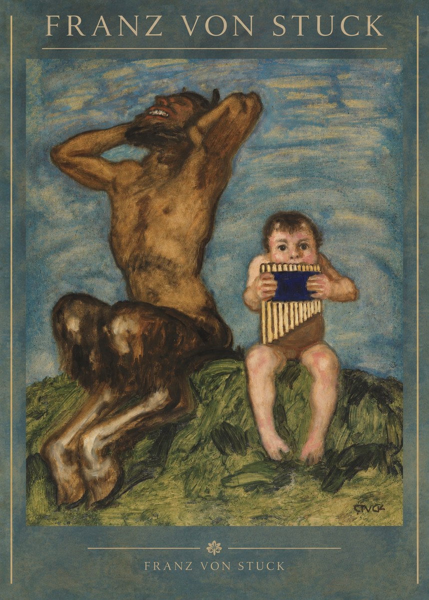 Franz von Stuck Laughing Faun and Playing Putto No2 - Plakat