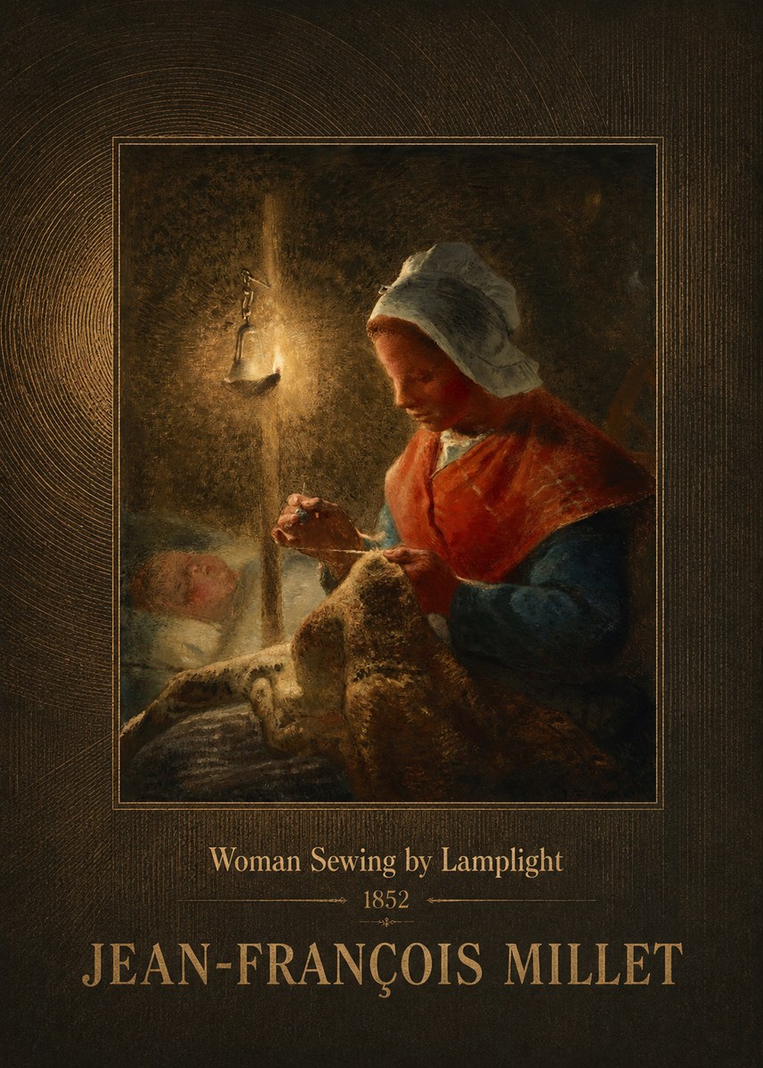 Jean-François Millet Woman Sewing by Lamplight No2 - Plakat