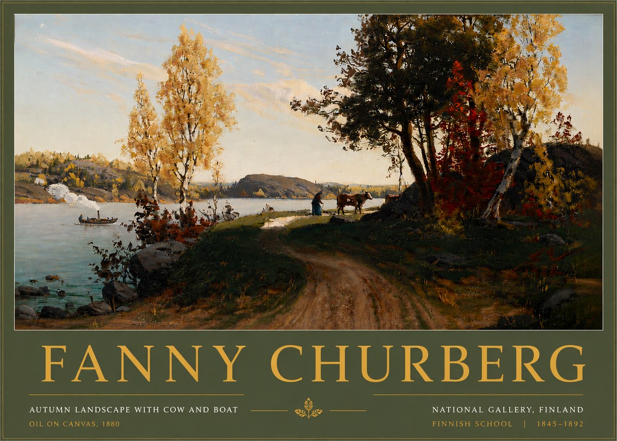 Fanny Churberg Autumn Landscape with Cow and Boat No6 - Plakat