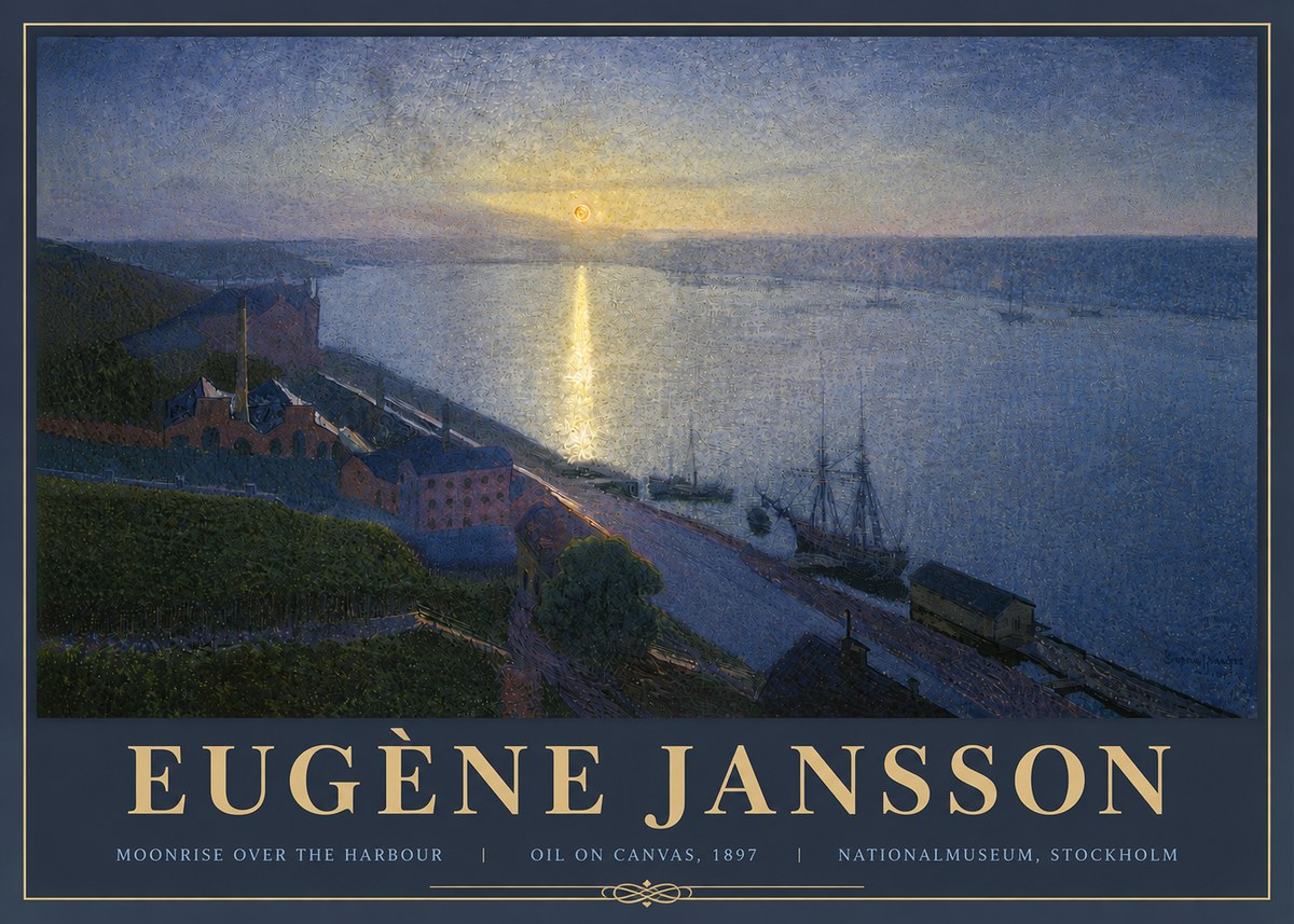 Eugène Jansson Moonrise over the Harbour No6 - Plakat