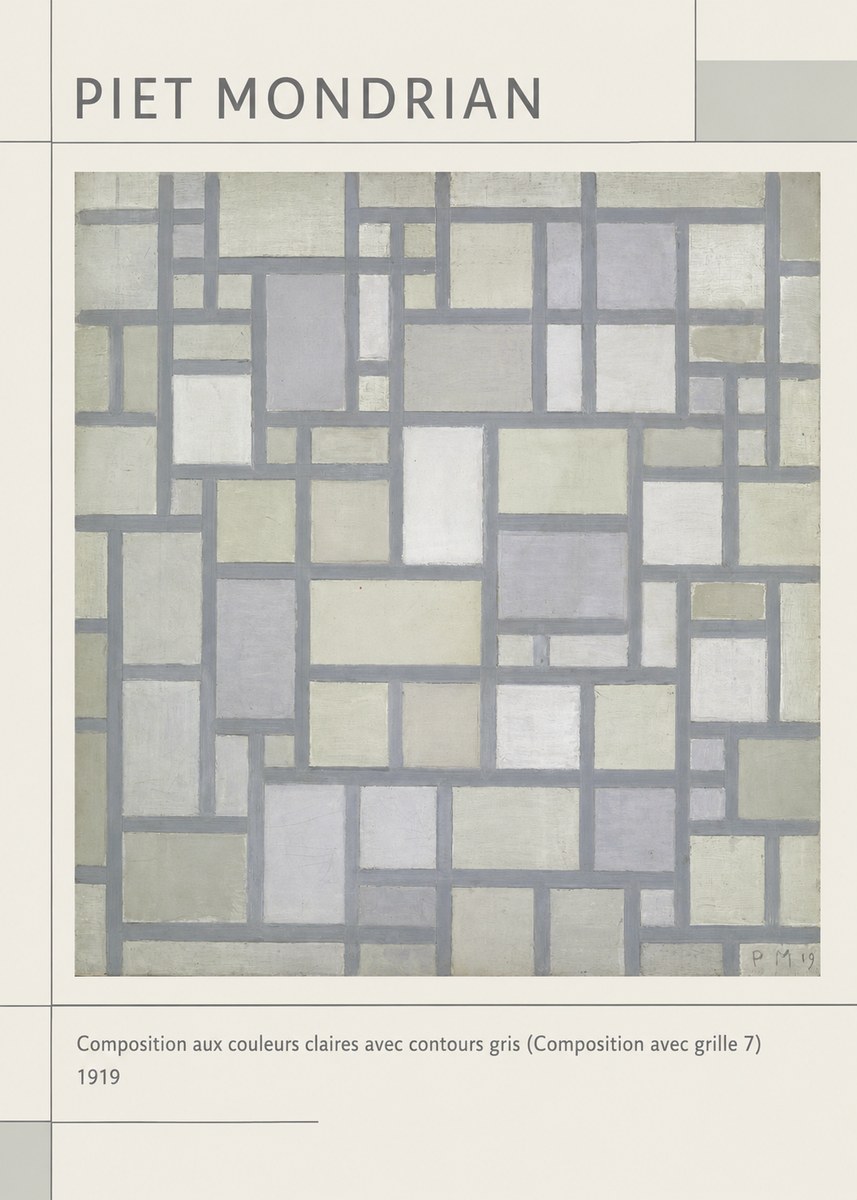 Piet Mondrian Composition Aux Couleurs Claires Avec Contours Gris (Composition Avec Grille 7) No1 - Plakat