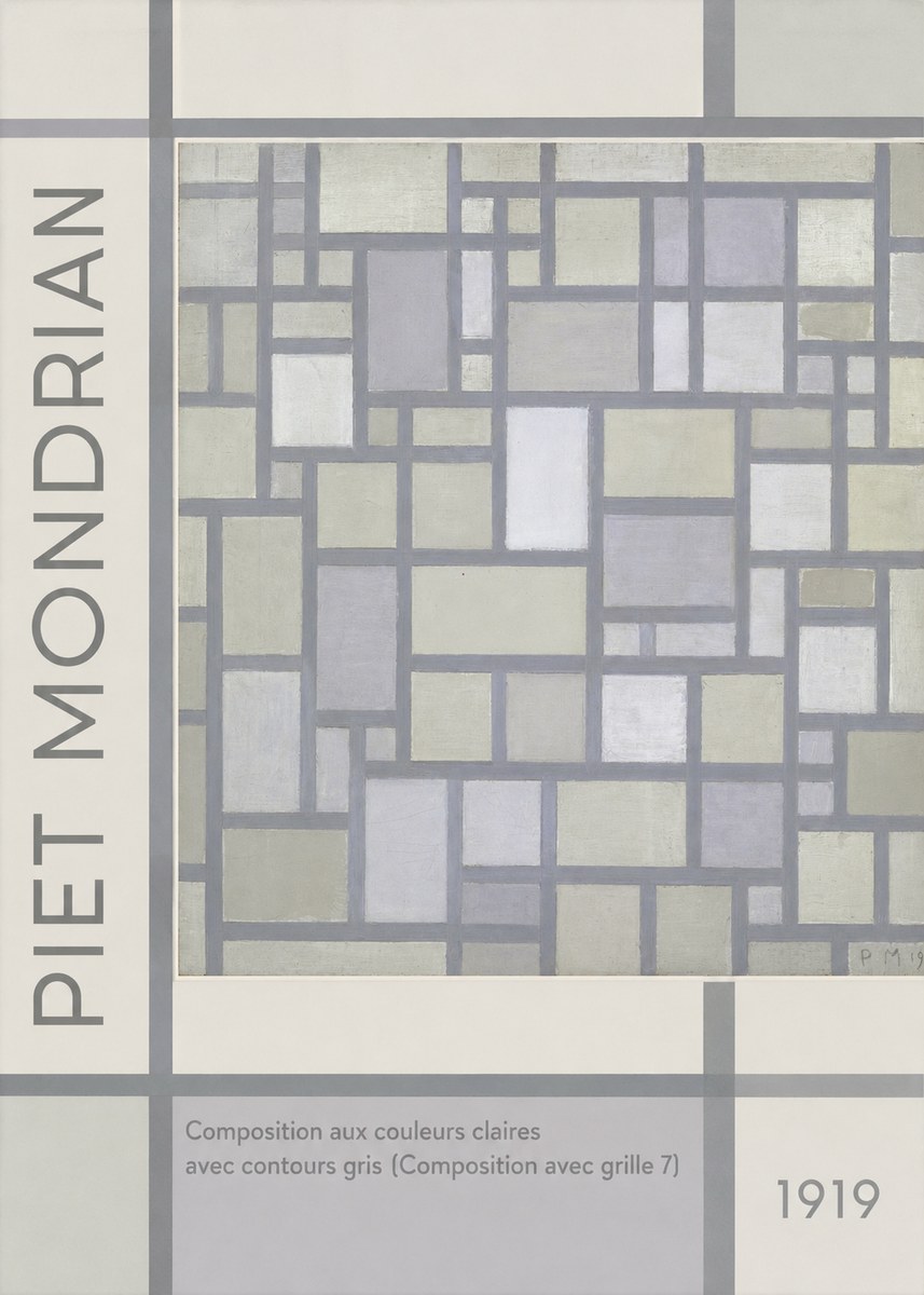 Piet Mondrian Composition Aux Couleurs Claires Avec Contours Gris (Composition Avec Grille 7) No2 - Plakat
