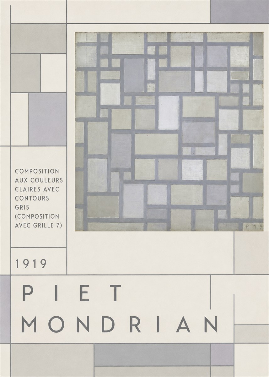 Piet Mondrian Composition Aux Couleurs Claires Avec Contours Gris (Composition Avec Grille 7) No3 - Plakat