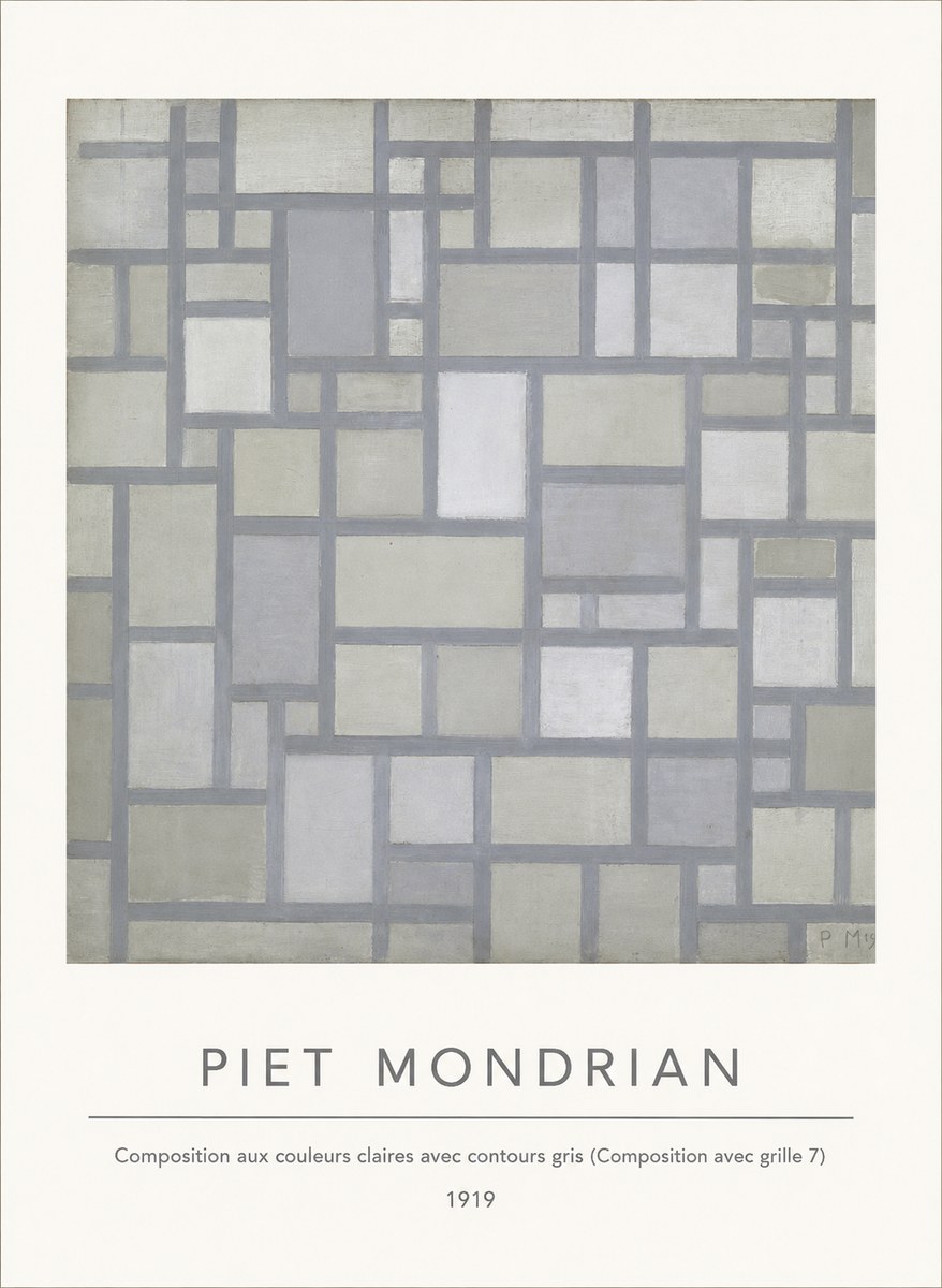 Piet Mondrian Composition Aux Couleurs Claires Avec Contours Gris (Composition Avec Grille 7) No4 - Plakat