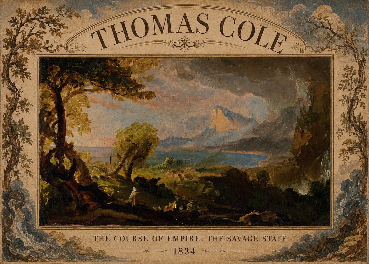 Thomas Cole The Course of Empire: the Savage State II No4 - Plakat
