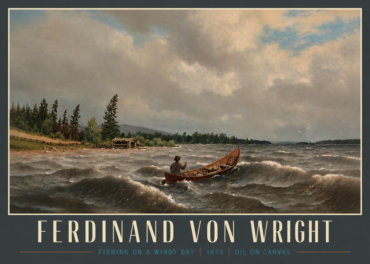 Ferdinand von Wright Fishing on a Windy Day No4 - Plakat
