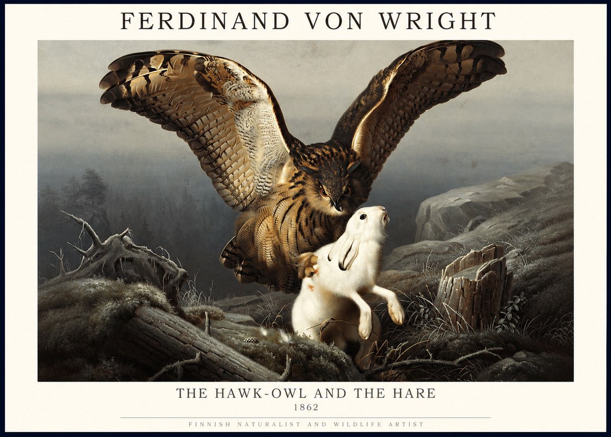 Ferdinand von Wright The Hawk-owl and the Hare No1 - Plakat