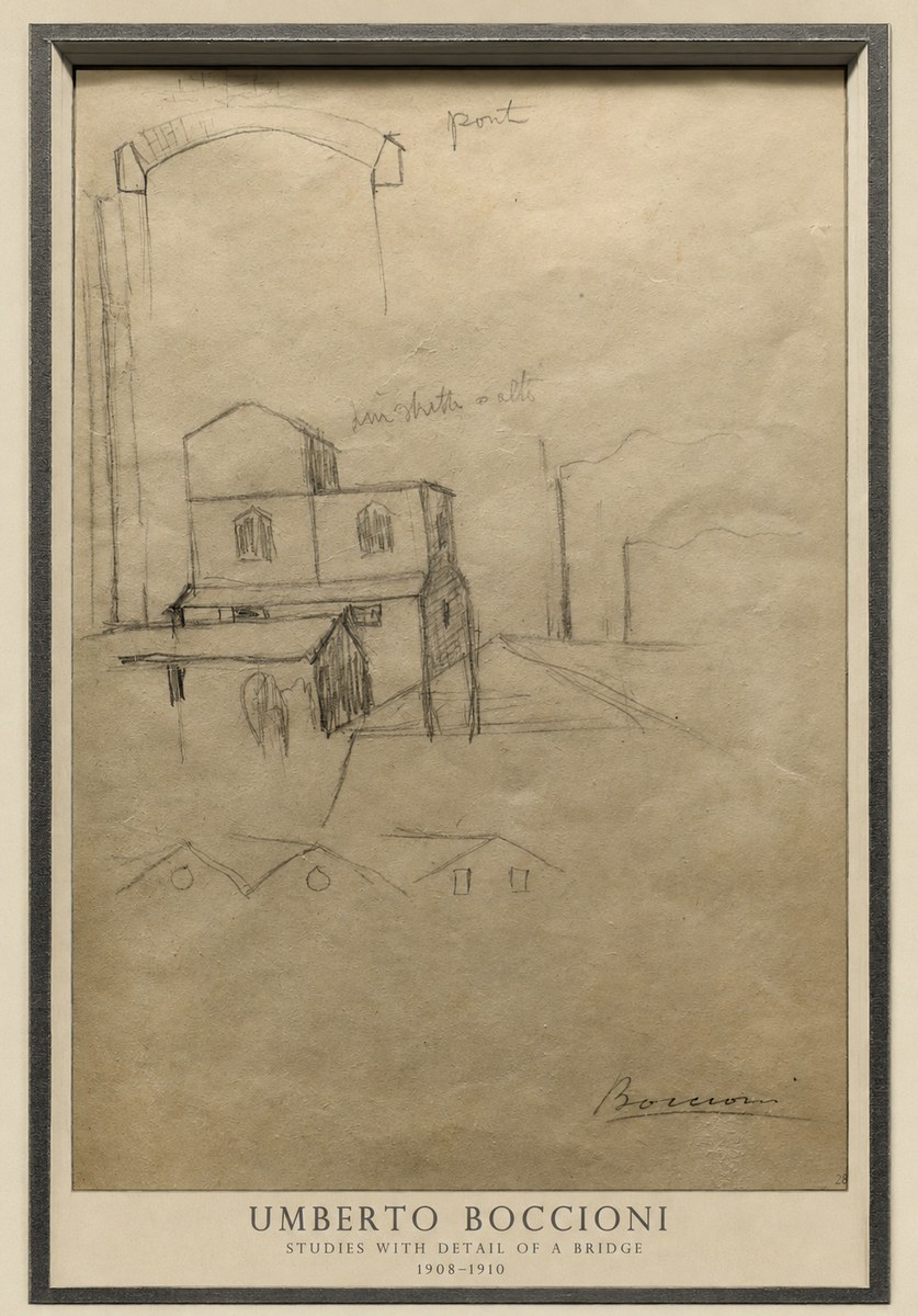 Umberto Boccioni Studies with Detail of a Bridige No4 - Plakat