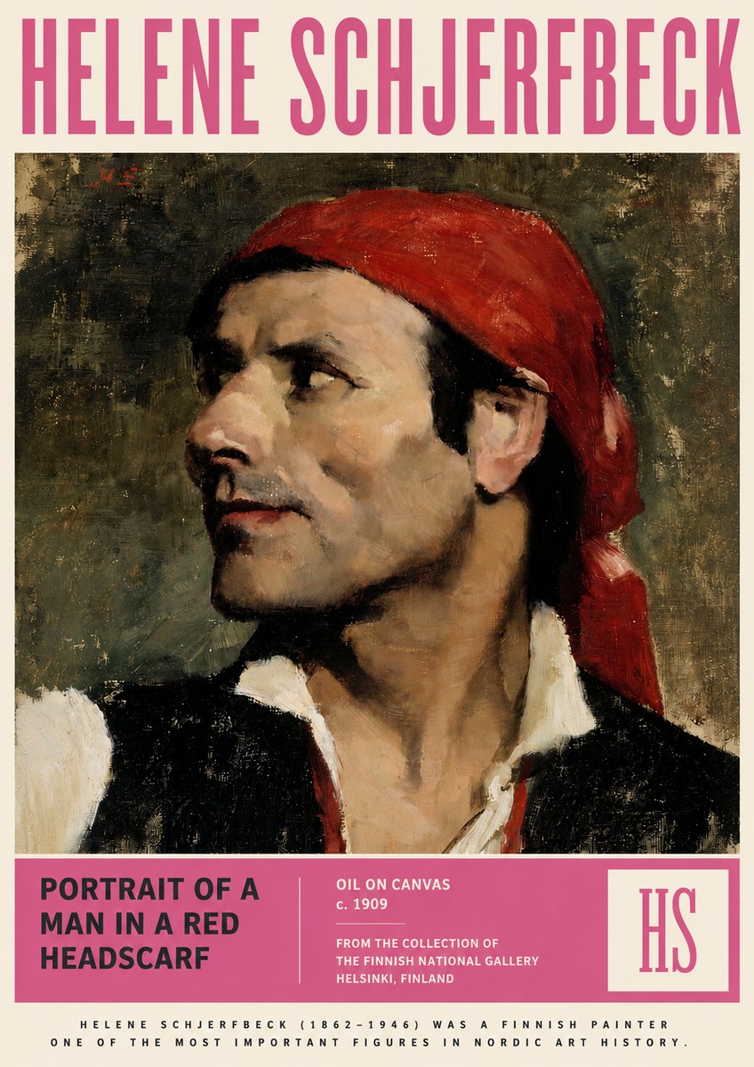 Helene Schjerfbeck Portrait of a Man in a Red Headscarf No3 - Plakat