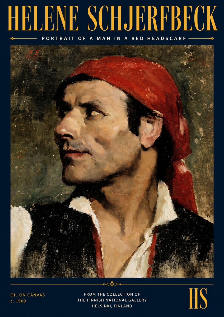Helene Schjerfbeck Portrait of a Man in a Red Headscarf No4 - Plakat