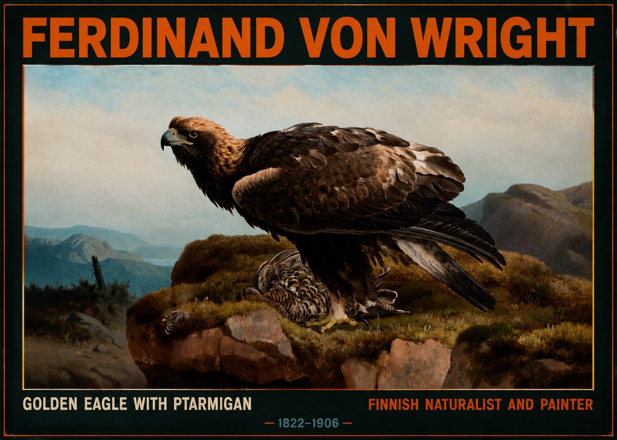 Ferdinand von Wright Golden Eagle with Ptarmigan No2 - Plakat