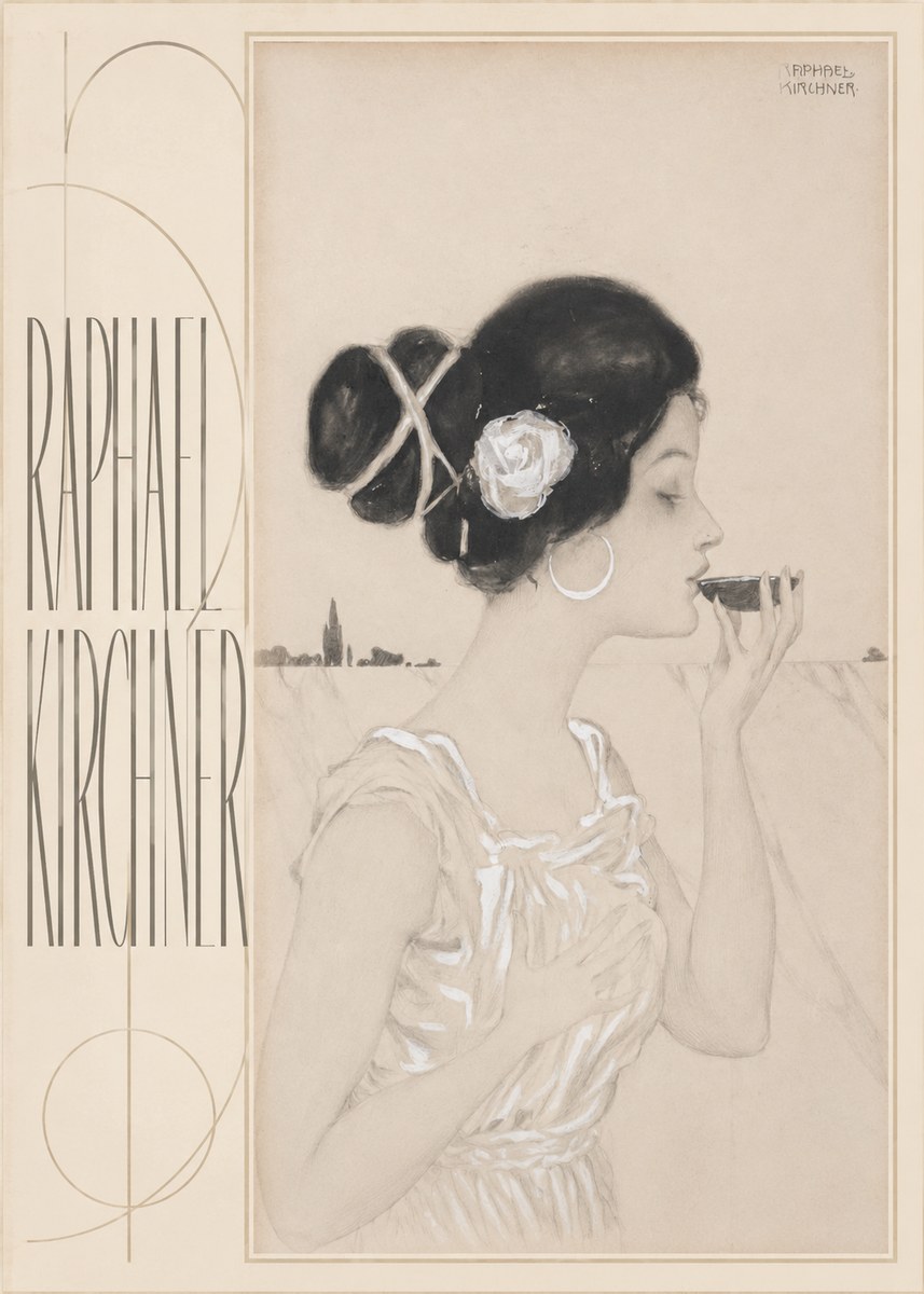 Raphael Kirchner Elegant Lady with Rose and Cup No5 - Plakat