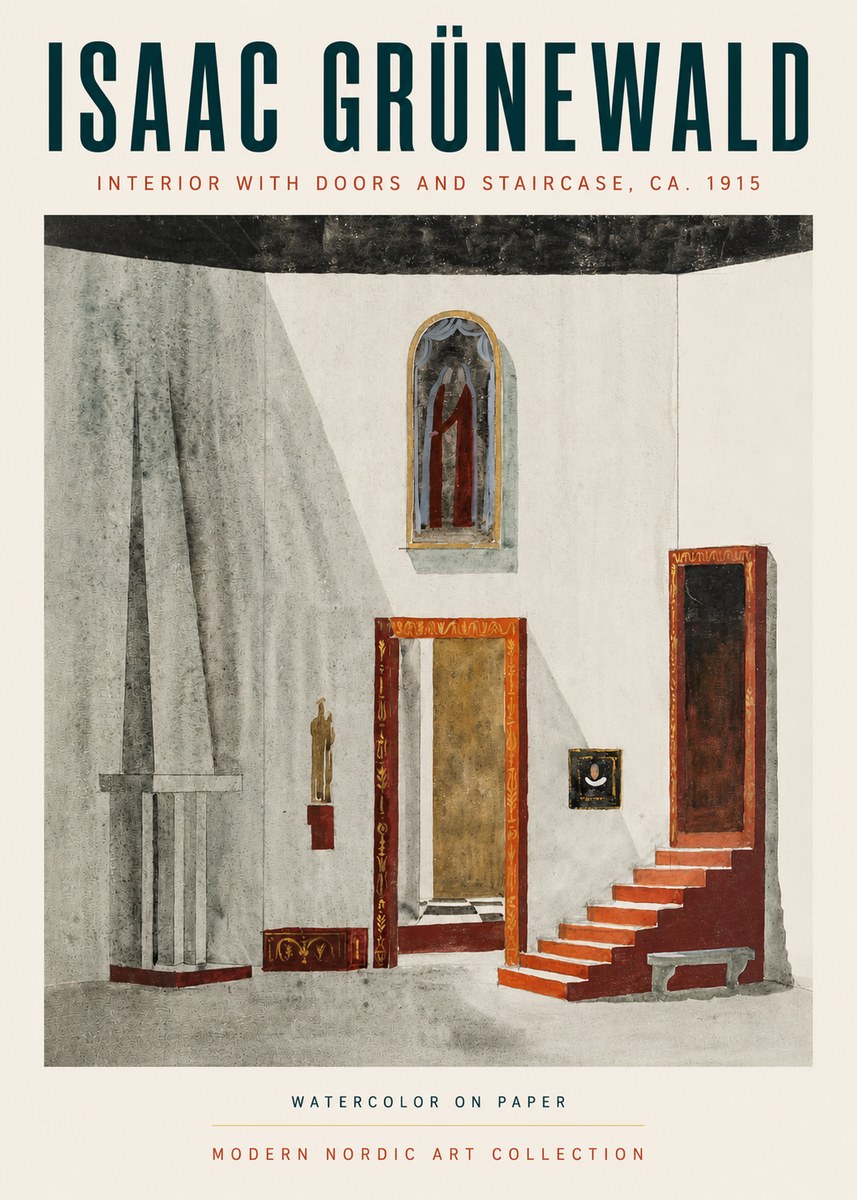 Isaac Grünewald Interior with Doors and Staircase, Ca. 1915 No3 - Plakat