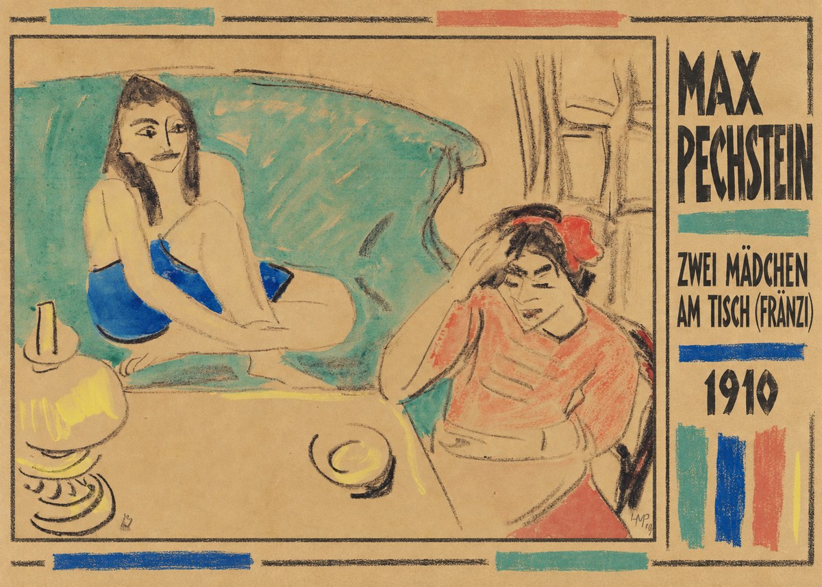 Max Pechstein Zwei Mädchen Am Tisch (Fränzi) No2 - Plakat