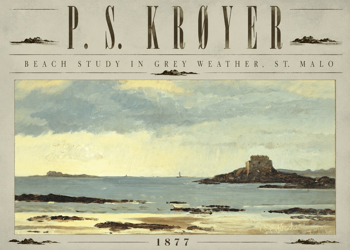 P.S. Krøyer Beach Study in Grey Weather, St. Malo No6 - Plakat