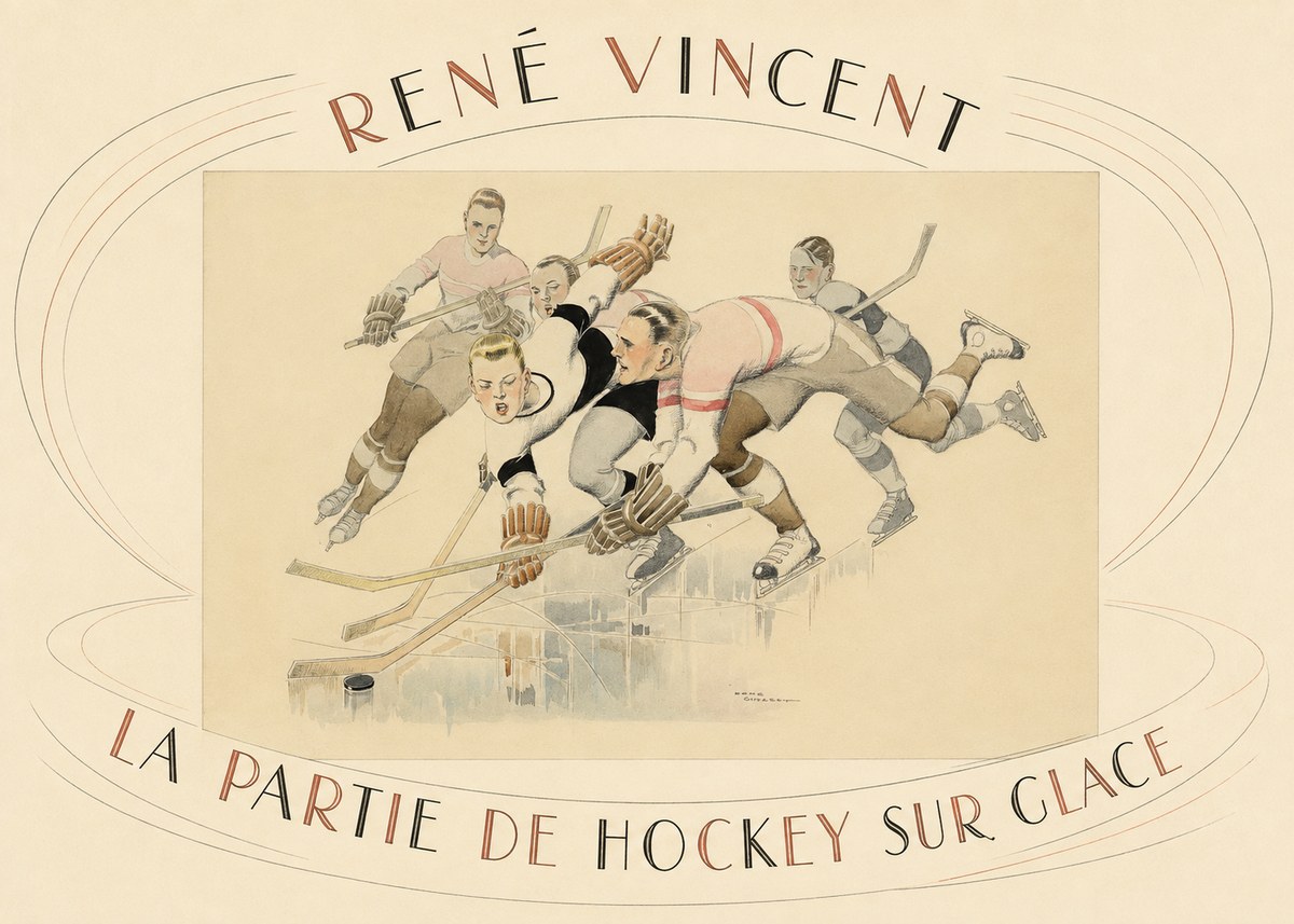 René Vincent La Partie De Hockey Sur Glace No4 - Plakat