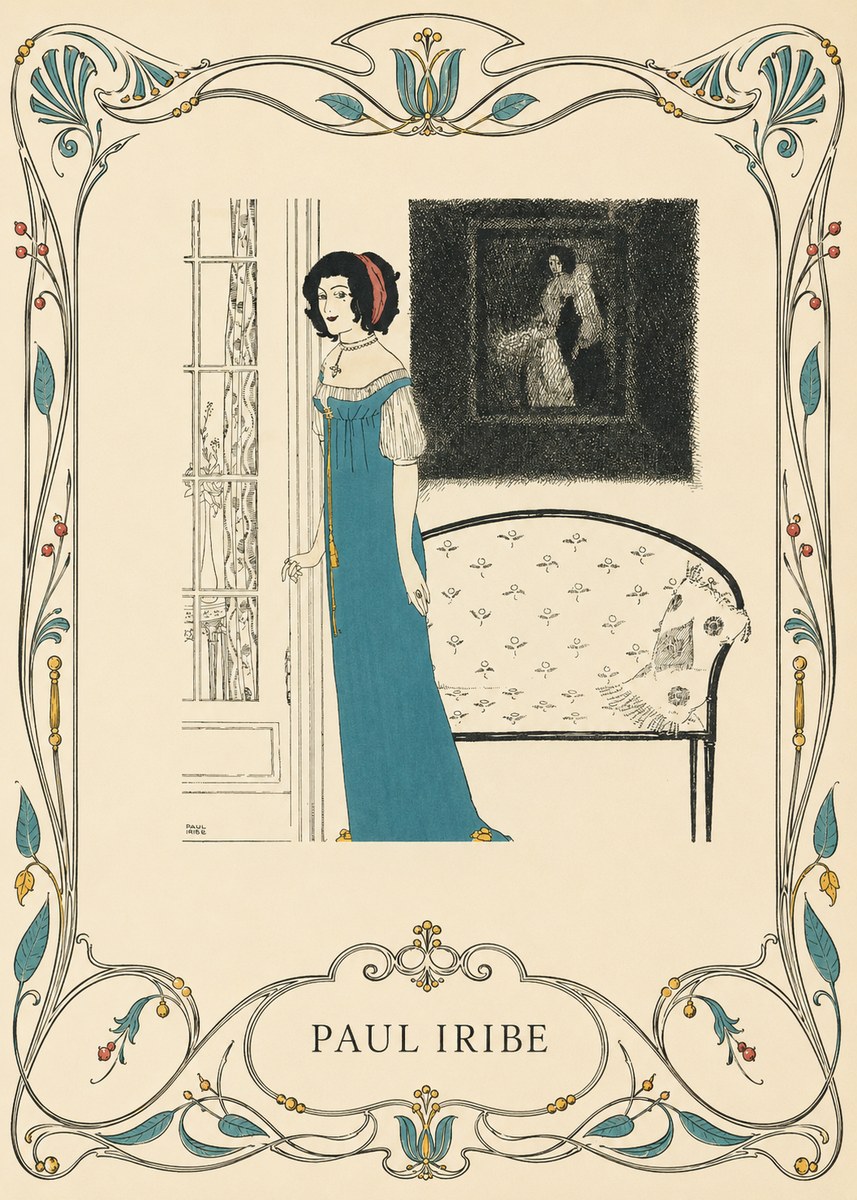 Paul Iribe Elegant Lady in Blue Dress No6 - Plakat