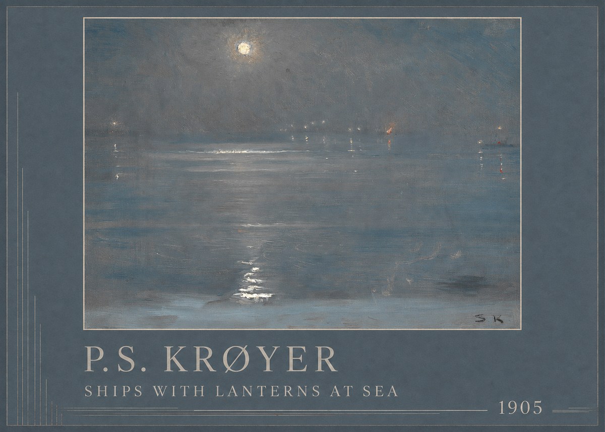 P.S. Krøyer Ships with Lanterns at Sea No1 - Plakat