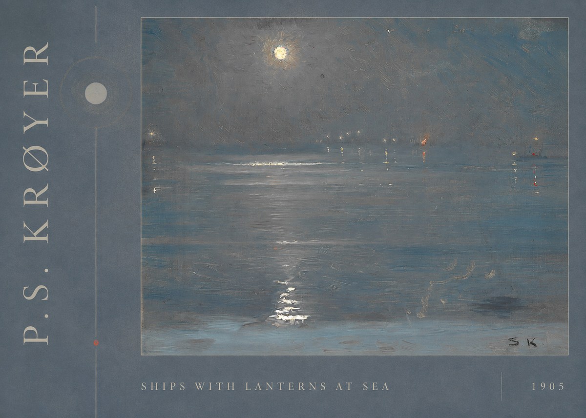 P.S. Krøyer Ships with Lanterns at Sea No2 - Plakat