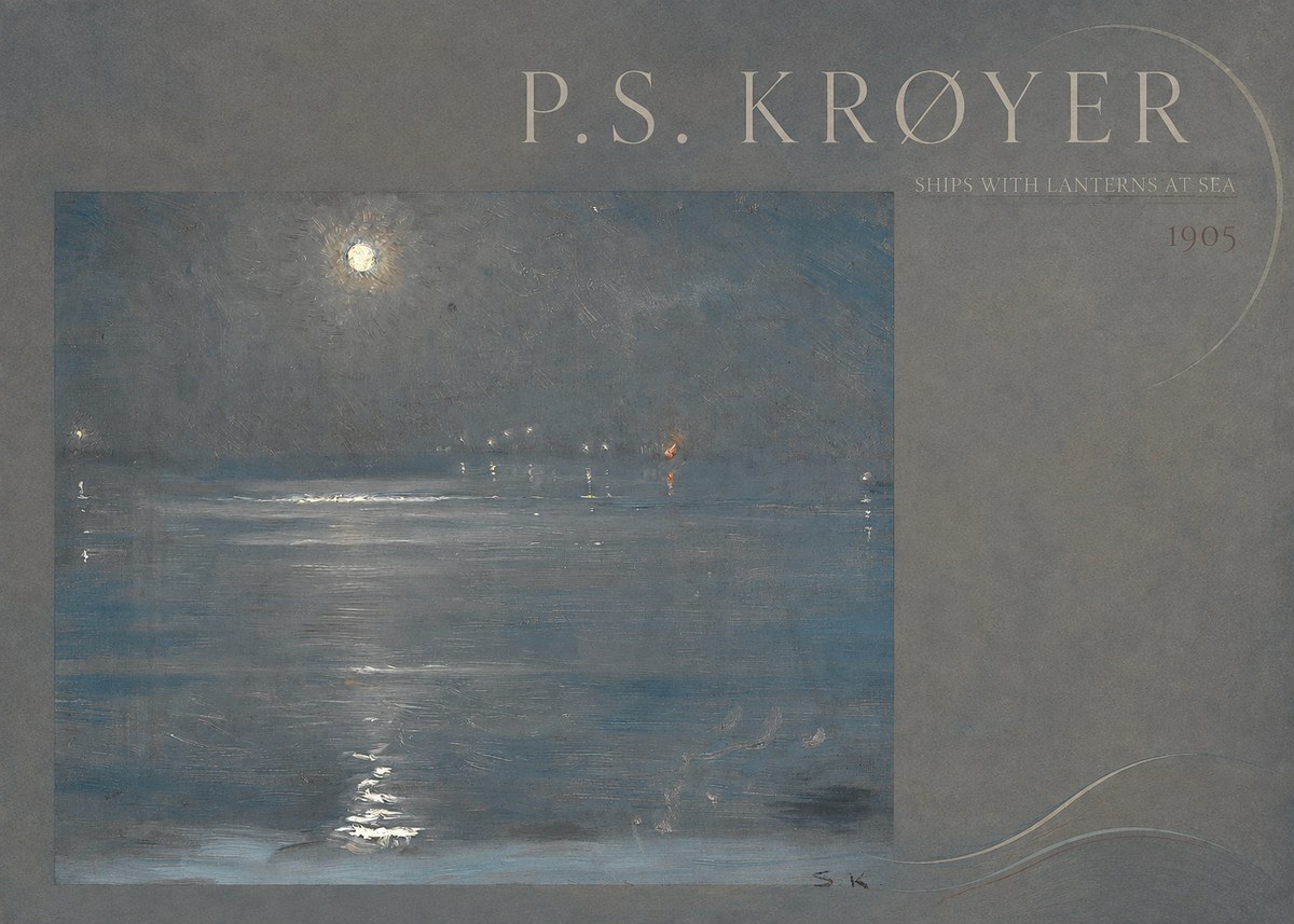 P.S. Krøyer Ships with Lanterns at Sea No4 - Plakat