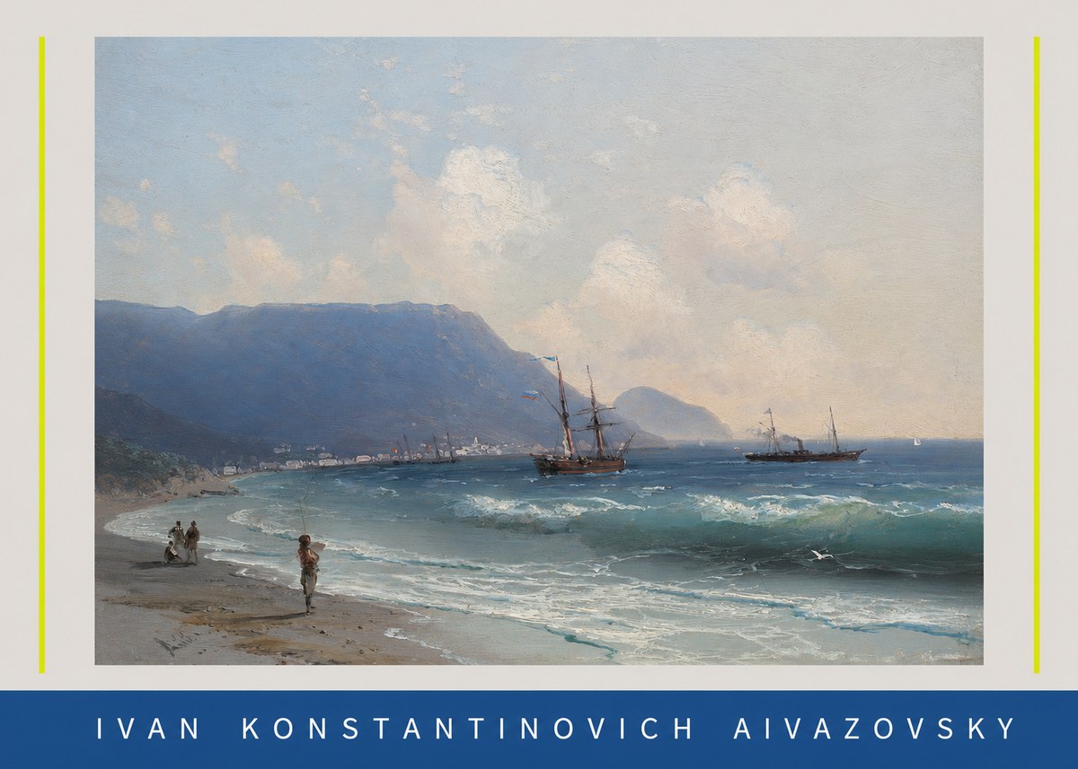Ivan Konstantinovich Aivazovsky A Coastal View with Fishing Figures No3 - Plakat