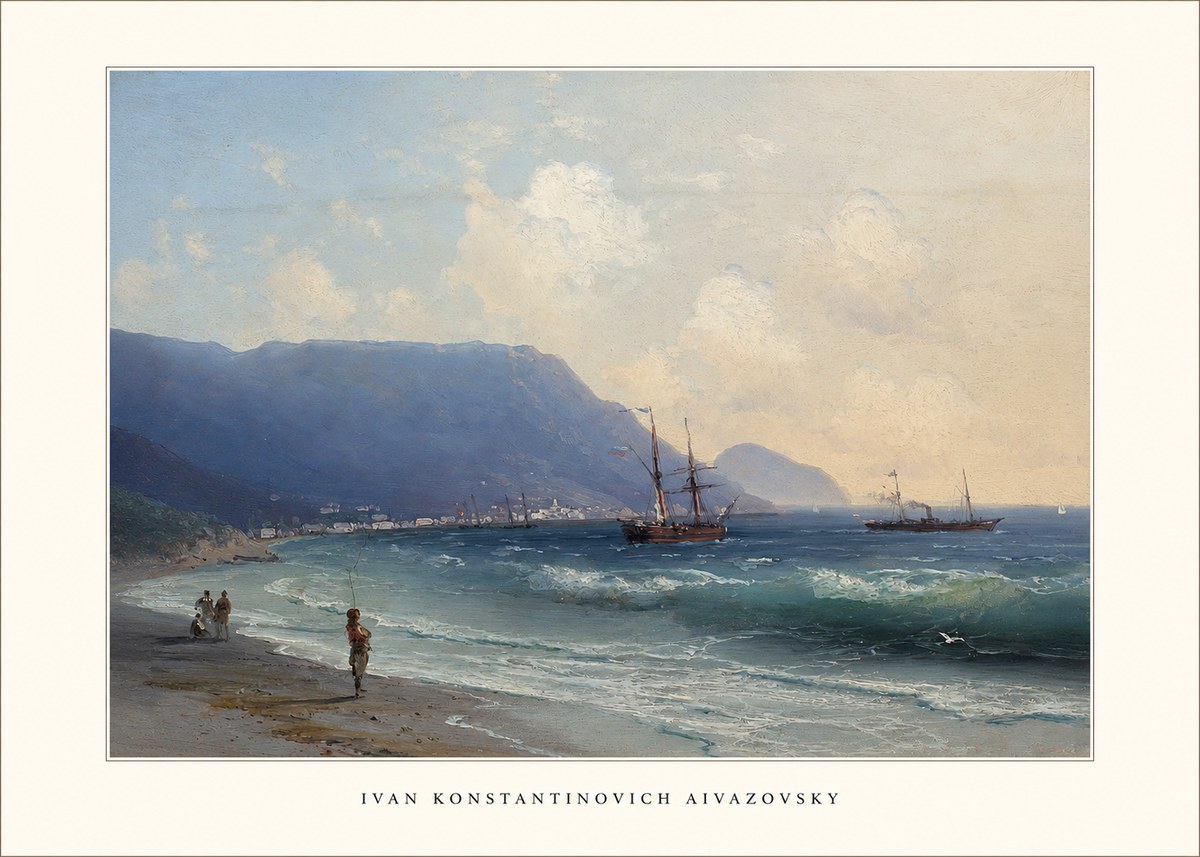 Ivan Konstantinovich Aivazovsky A Coastal View with Fishing Figures No5 - Plakat