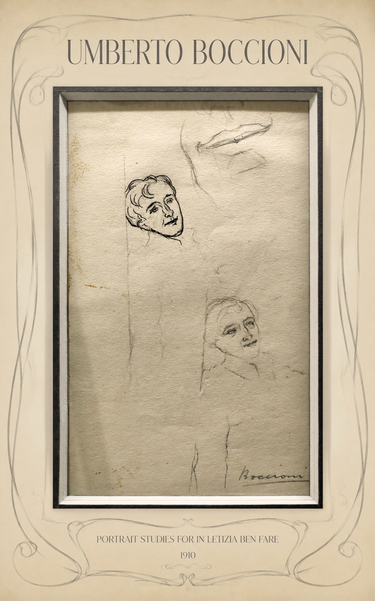 Umberto Boccioni Portrait Studies for in Letizia Ben Fare No5 - Plakat